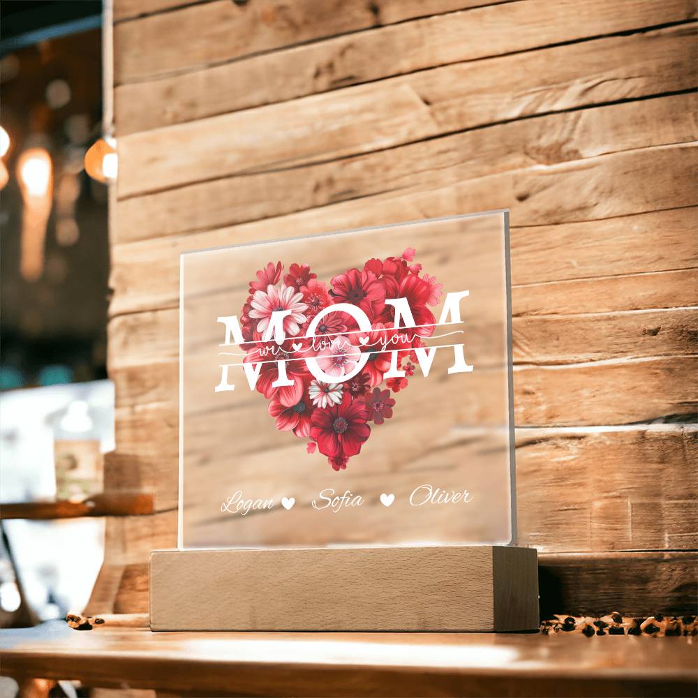 MOM Rose Heart Acrylic Plaque