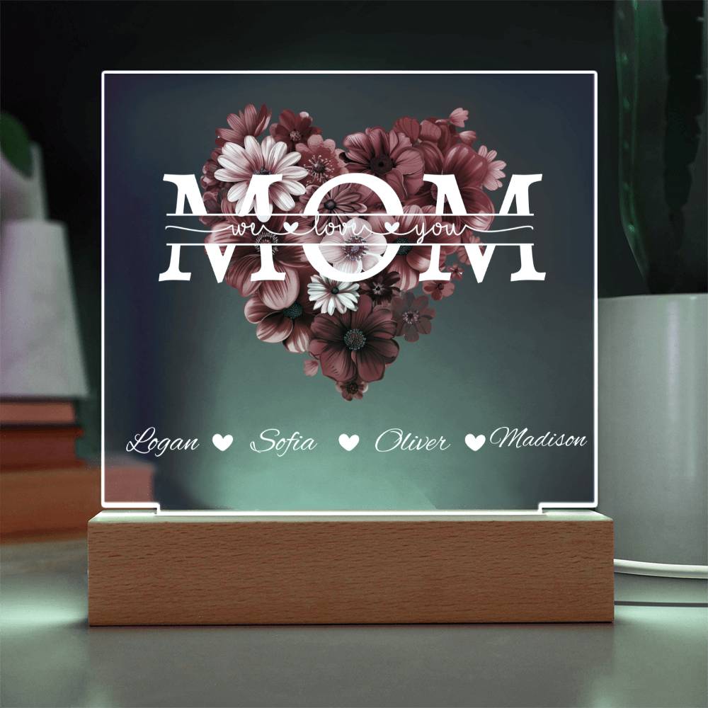 MOM Rose Heart Acrylic Plaque
