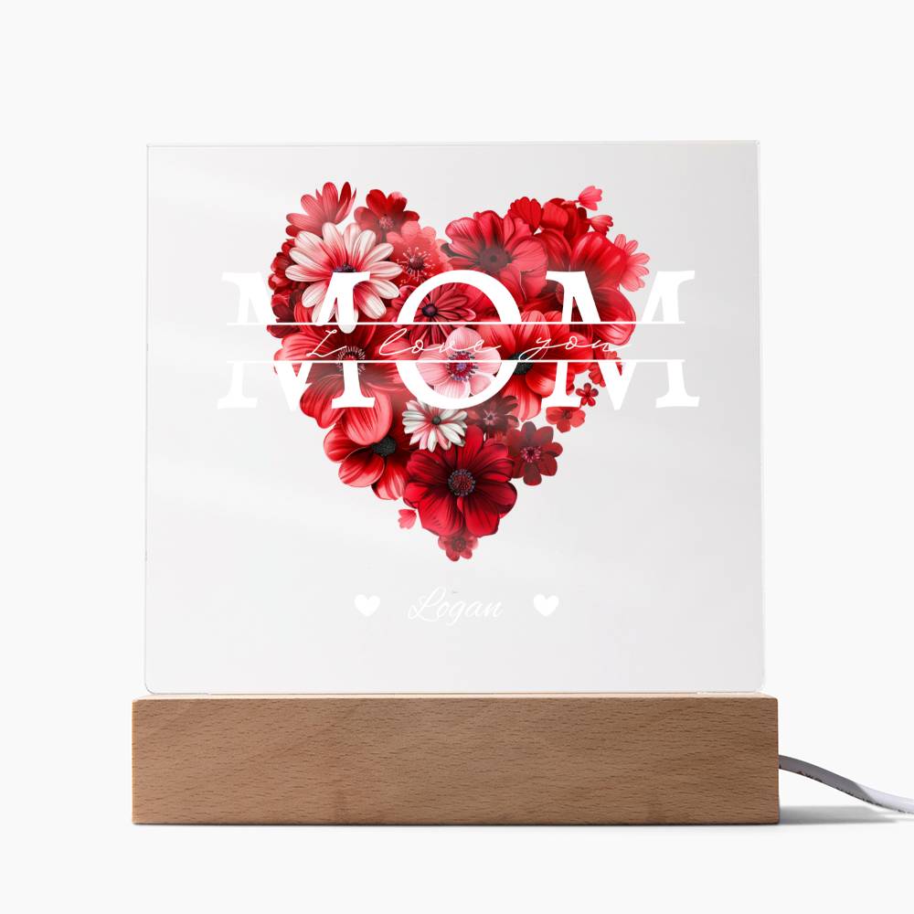 MOM Rose Heart Acrylic Plaque