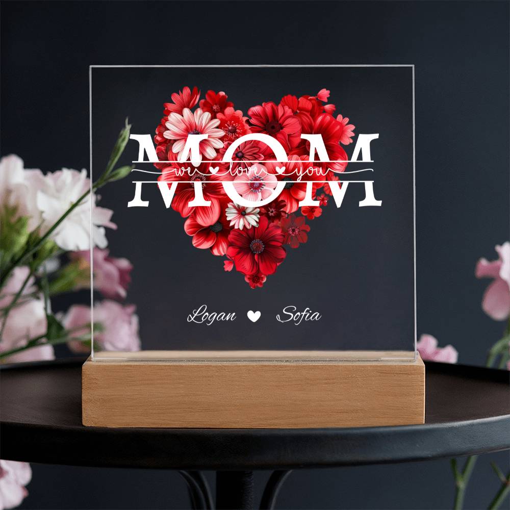 MOM Rose Heart Acrylic Plaque