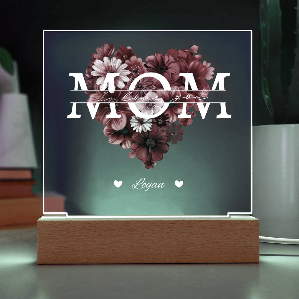 MOM Rose Heart Acrylic Plaque