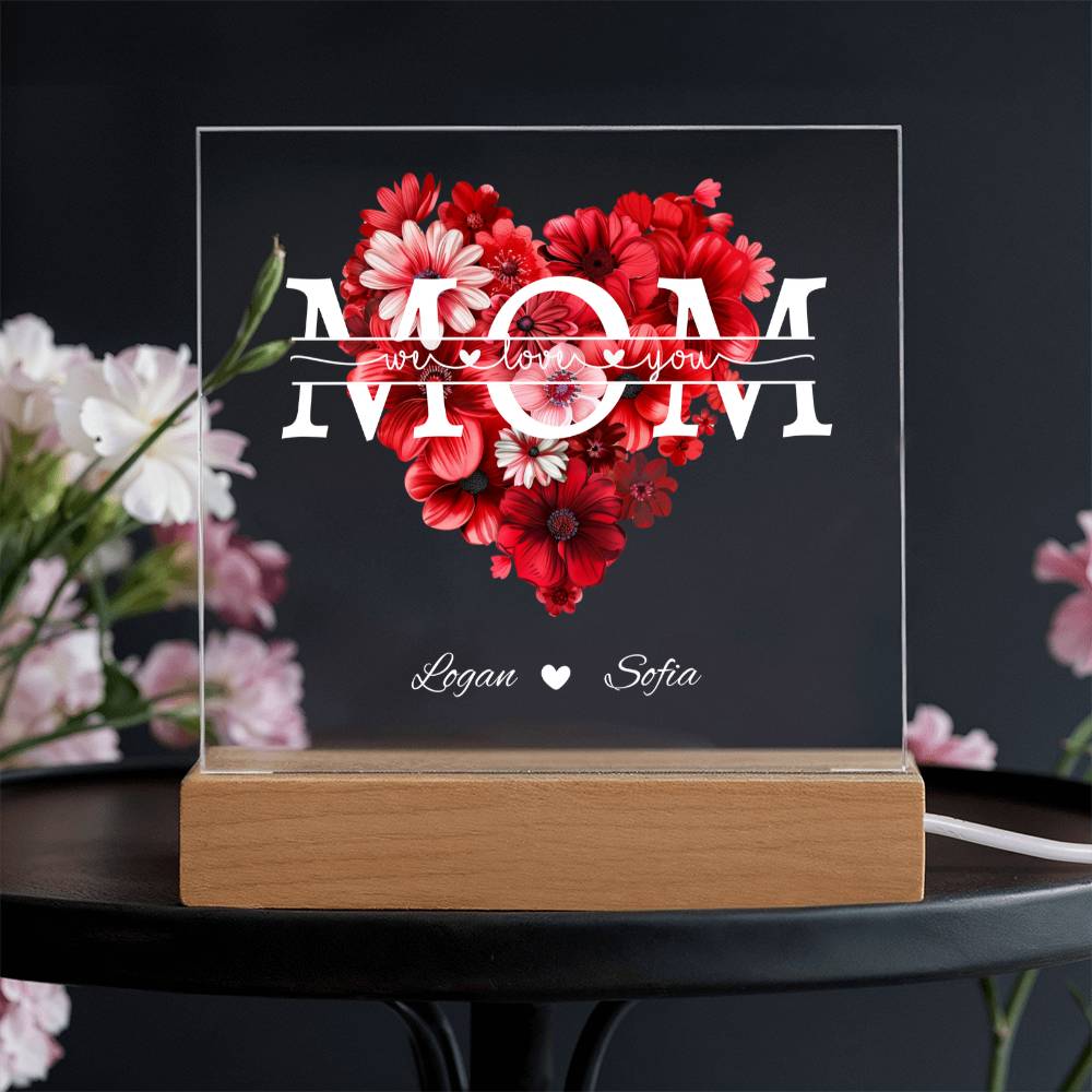 MOM Rose Heart Acrylic Plaque